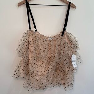 Arula Nude Black Polka Dot Tulle Ruffle Top Size C (3X) NWT